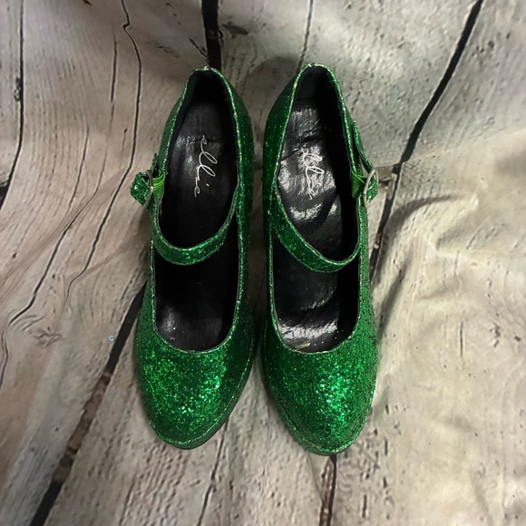 Ellie Women’s Platform Chunky Heel Green Glitter Sequin Maryjane St Paddy’s Sz 7 - Picture 8 of 10